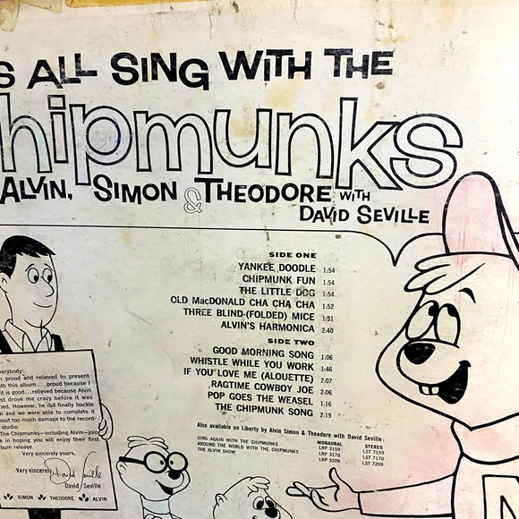 ALVIN LET’S ALL SING WITH THE CHIPMUNKS VTG 1961 VINYL RECORD LP LIBERTY RECORDS - Picture 13 of 16